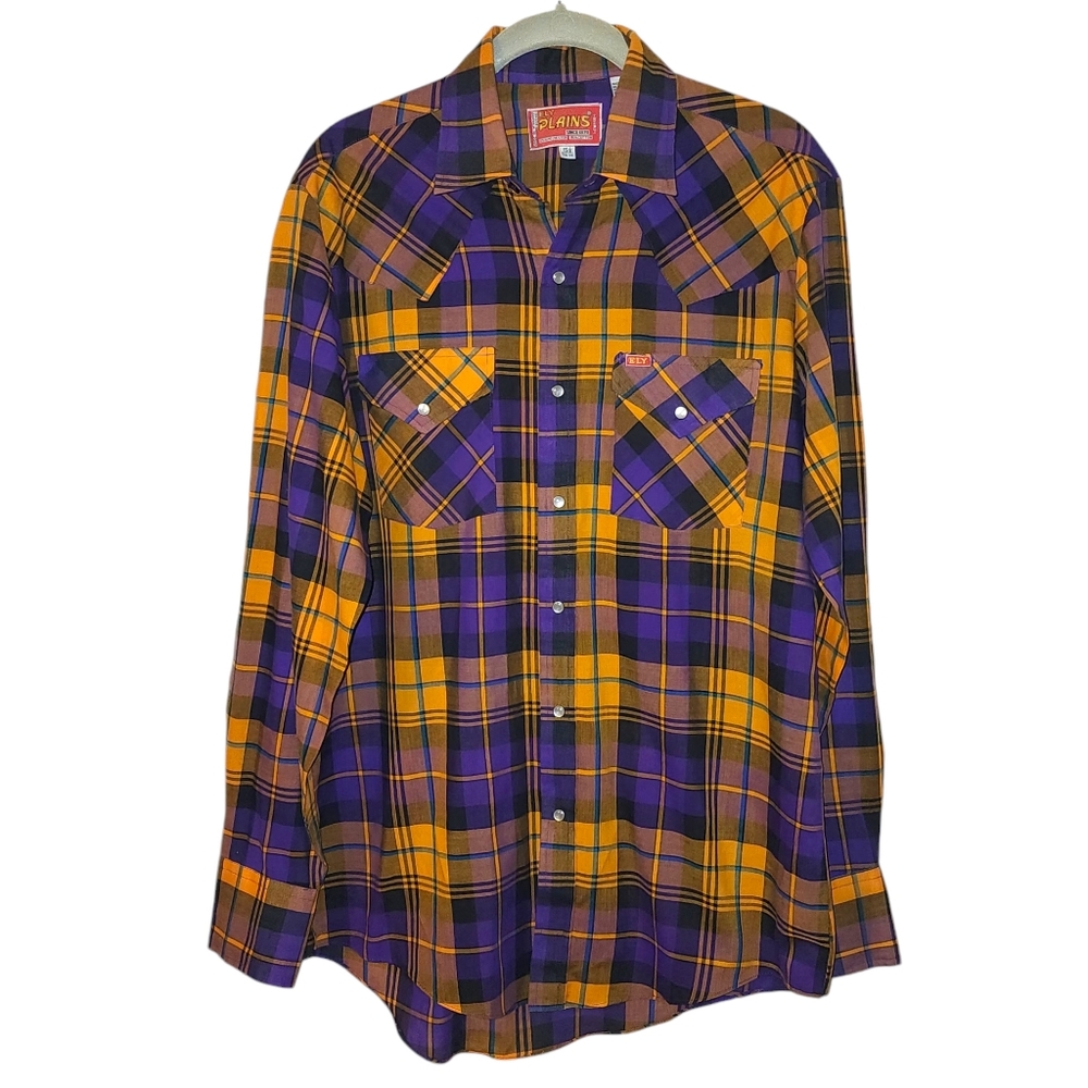 Vintage Ely Plains Purple & Gold Western Pearl-Snap Button Down Shirt